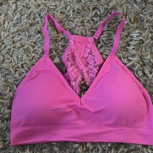 Rhonda shear lace racer back bra. Beautiful pink size large. Style 4367